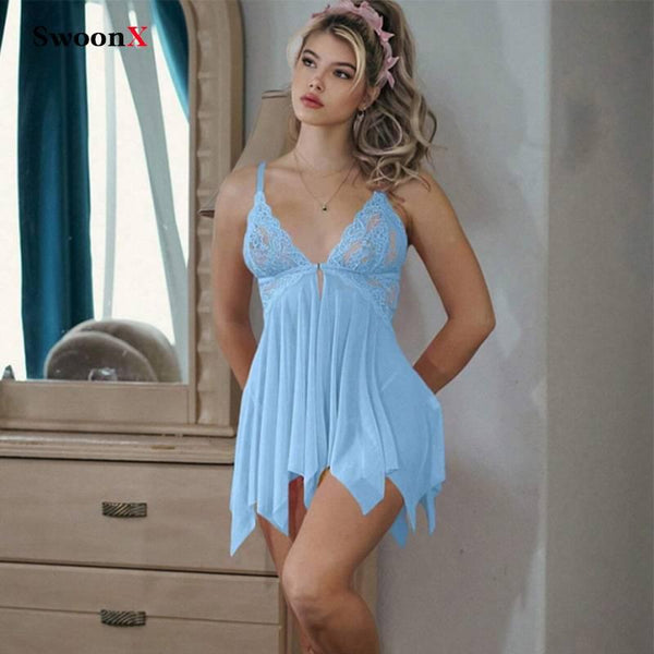 Lace Babydoll Lingerie Set with Thong - Seductive & Sheer