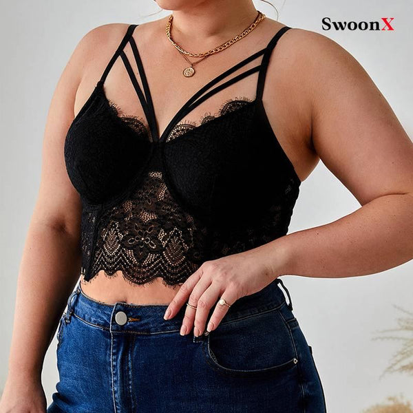 Lace Trim Plus Size Sheer Camisole Top for Curvy Women