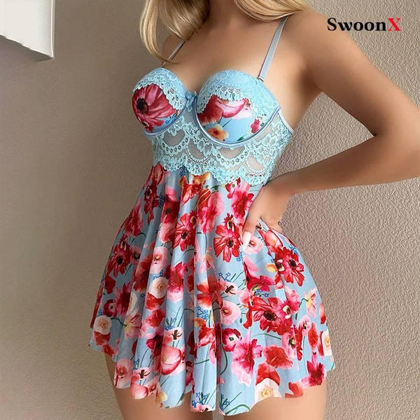 Sexy Floral Print Bodysuit - Elegant Lingerie for Women