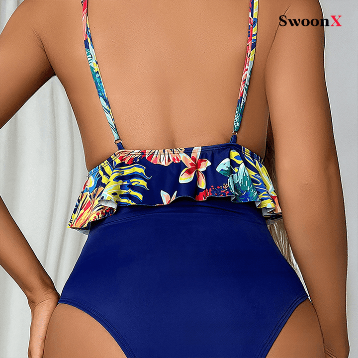 Affordable High-Waist One-Piece Swimsuit for Slimming Look - SwoonX