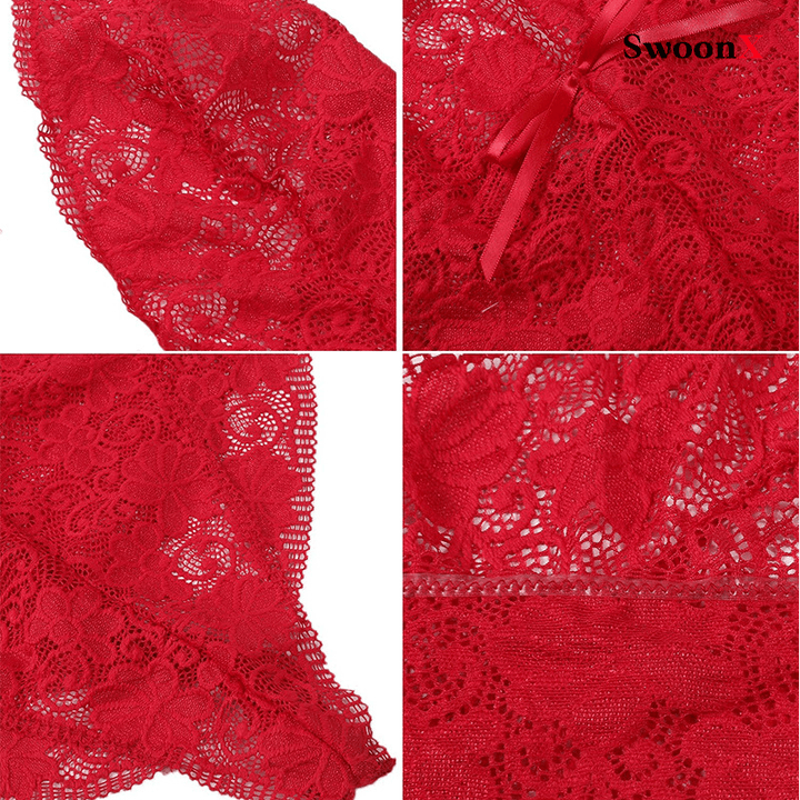 Sexy Deep V Lace Bodysuit with Bow | Plus Size Temptation - SwoonX